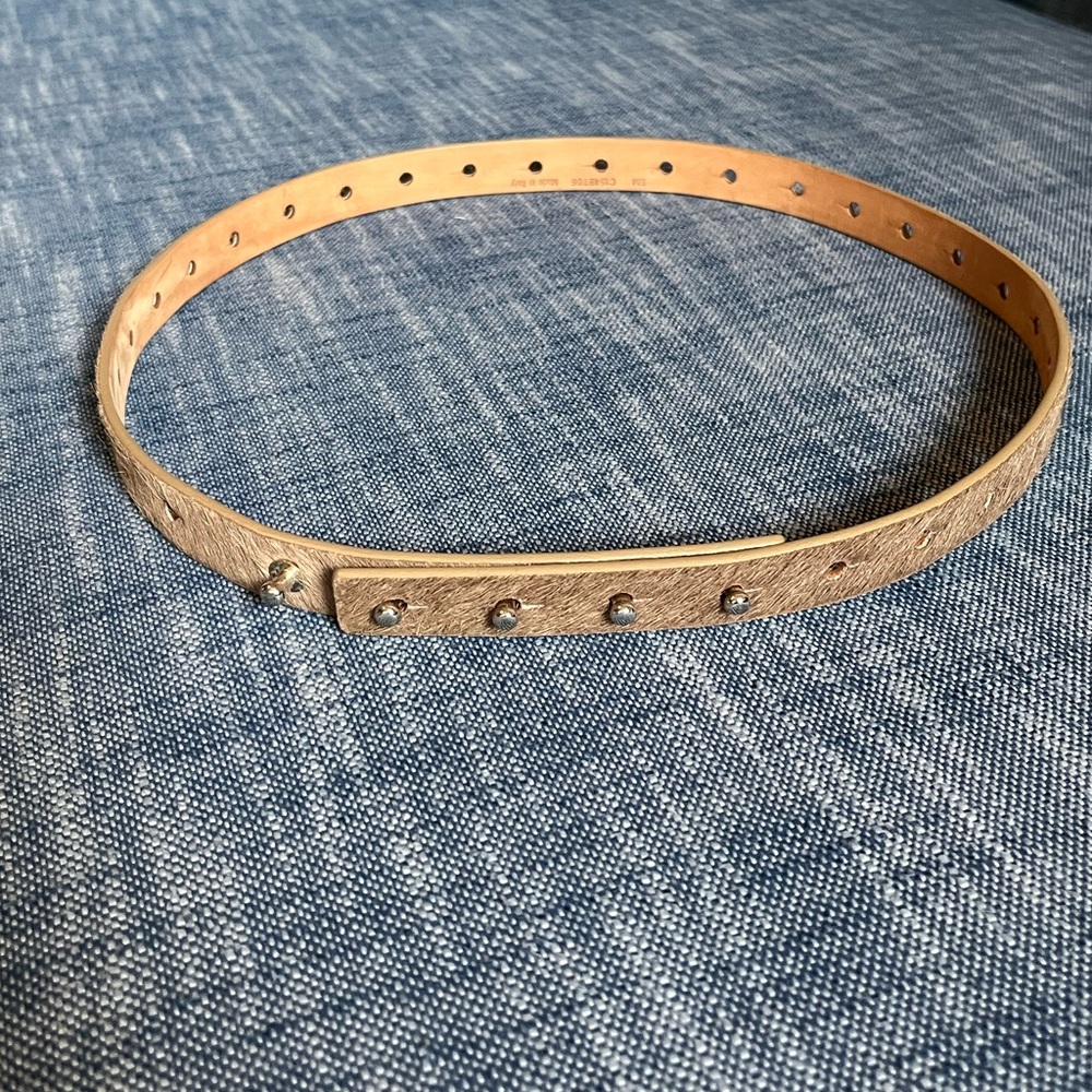 Worth New York Winter 2015 Fawn Brown Camel Tan Pony Hair Thin Belt Small SM